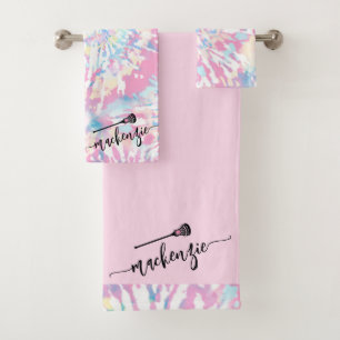 Lacrosse Girls Rosa Gefärbte Krawatte Personalisie Badhandtuch Set