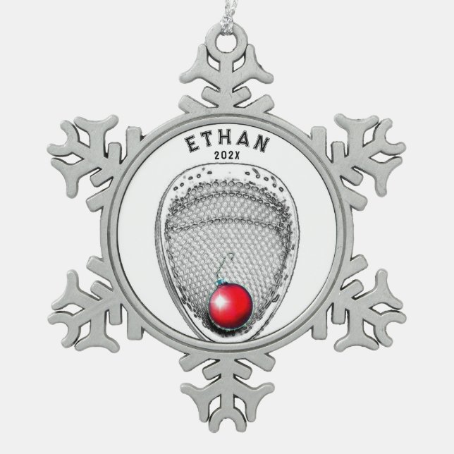 Lacrosse Goalie Christmas Collectin Schneeflocken Zinn-Ornament (Vorderseite)