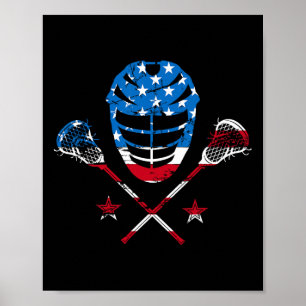 Lacrosse Helmet American USA Flag Poster
