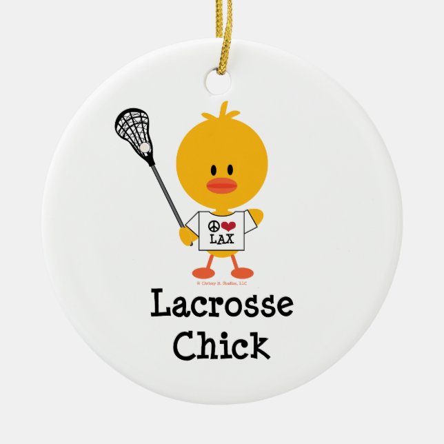Lacrosse-Küken-Verzierung Keramik Ornament (Vorne)