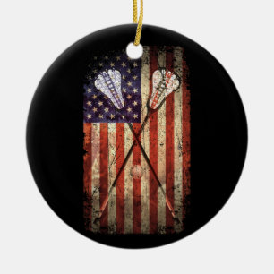 Lacrosse LAX American Flag Keramik Ornament