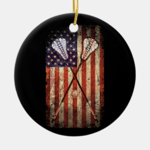 Lacrosse LAX American Flag Keramik Ornament