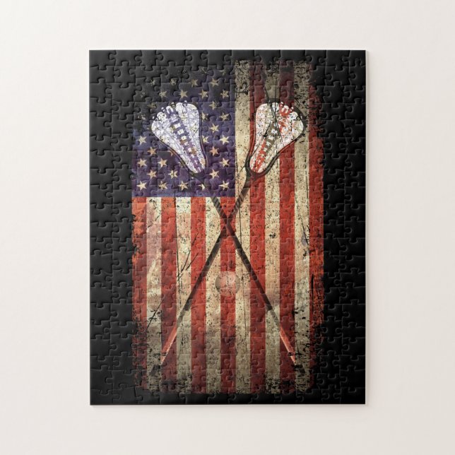 Lacrosse LAX American Flag Puzzle (Vertikal)