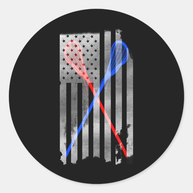 Lacrosse Lax American Flag Runder Aufkleber (Vorderseite)