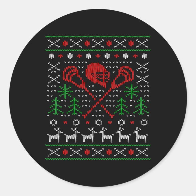 Lacrosse Lax Ugly Christmas Runder Aufkleber (Vorderseite)