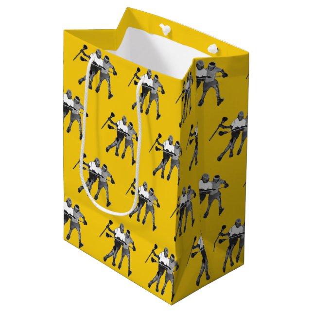Lacrosse-Mannschaft Gelb Mittlere Geschenktüte (Vorderseite Schrägansicht)