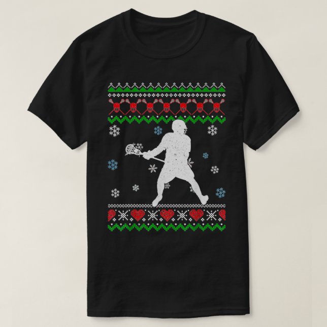 Lacrosse Pajama Ugly Weihnachtsgeschenk Sport Lieb T-Shirt (Design vorne)