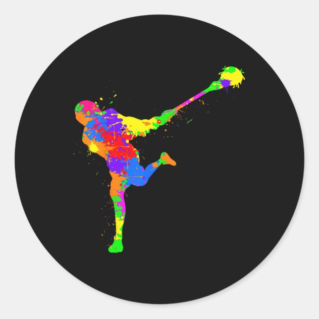 Lacrosse Player Boys Kinder Jugend Runder Aufkleber (Vorderseite)