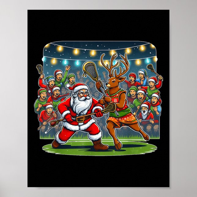 Lacrosse Player Christmas Santa Reindeer Playing L Poster (Vorne)