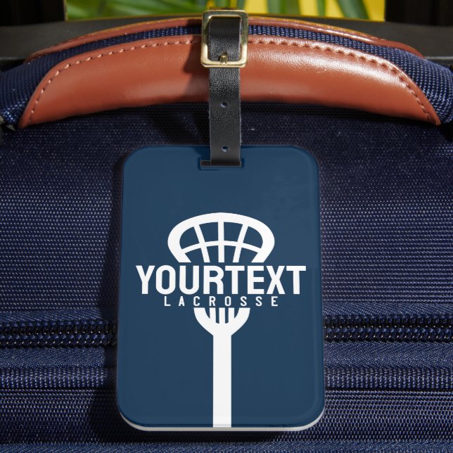 Lacrosse Player CUSTOM TEXT Team Mesh Sport Stick Gepäckanhänger (Vorderseite Insitu 2)