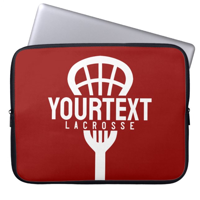 Lacrosse Player CUSTOM TEXT Team Mesh Sport Stick Laptopschutzhülle (Vorderseite)