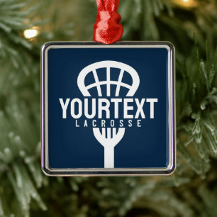 Lacrosse Player CUSTOM TEXT Team Mesh Sport Stick Ornament Aus Metall