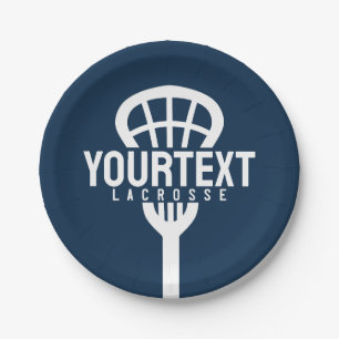 Lacrosse Player CUSTOM TEXT Team Mesh Sport Stick Pappteller