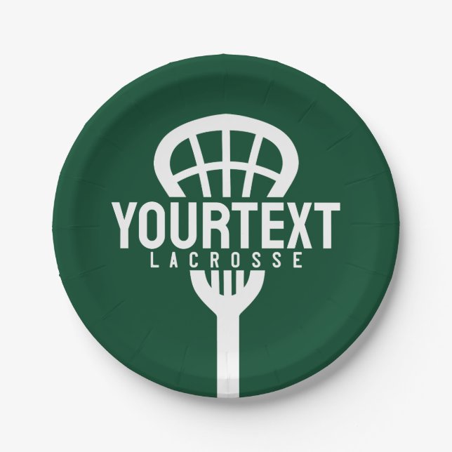 Lacrosse Player CUSTOM TEXT Team Mesh Sport Stick Pappteller (Vorderseite)
