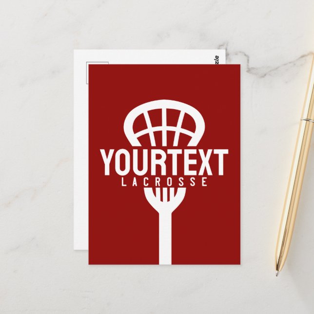 Lacrosse Player CUSTOM TEXT Team Mesh Sport Stick Postkarte (Vorderseite/Rückseite Beispiel)