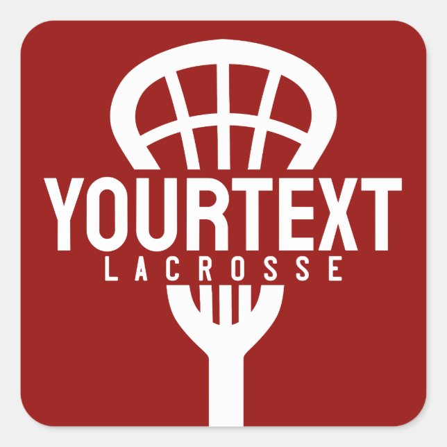 Lacrosse Player CUSTOM TEXT Team Mesh Sport Stick Quadratischer Aufkleber (Vorderseite)