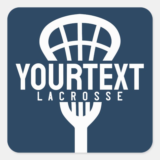 Lacrosse Player CUSTOM TEXT Team Mesh Sport Stick Quadratischer Aufkleber (Vorderseite)