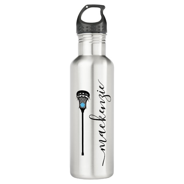 Lacrosse Player Girls Womens Silver Personalisiert Edelstahlflasche (Vorderseite)