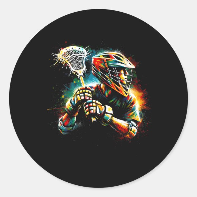 Lacrosse Player Illustration Youth Boys Girls Kind Runder Aufkleber (Vorderseite)