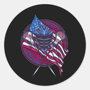 Lacrosse Player Lacrosse Stick Helm Usa American Runder Aufkleber