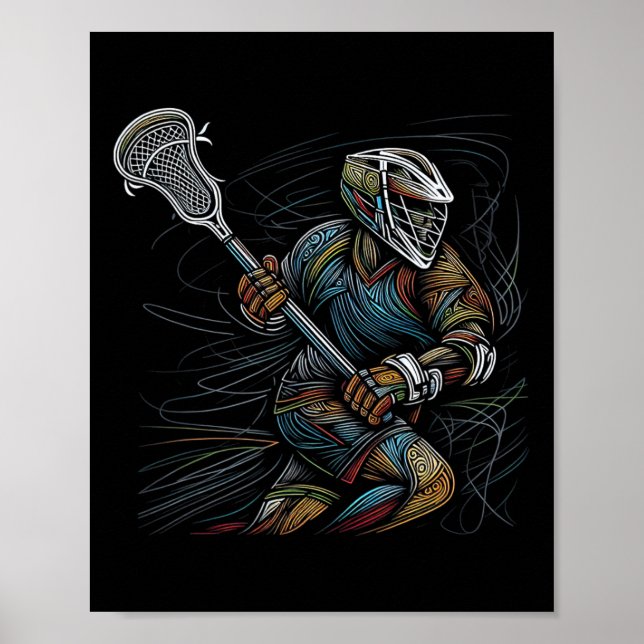 Lacrosse Player Line Abstrakte Kunst Poster (Vorne)