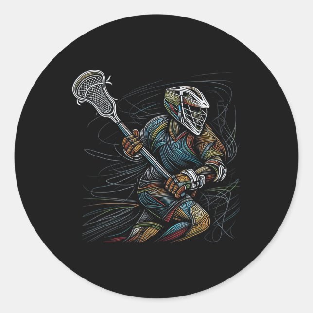 Lacrosse Player Line Abstrakte Kunst Runder Aufkleber (Vorderseite)