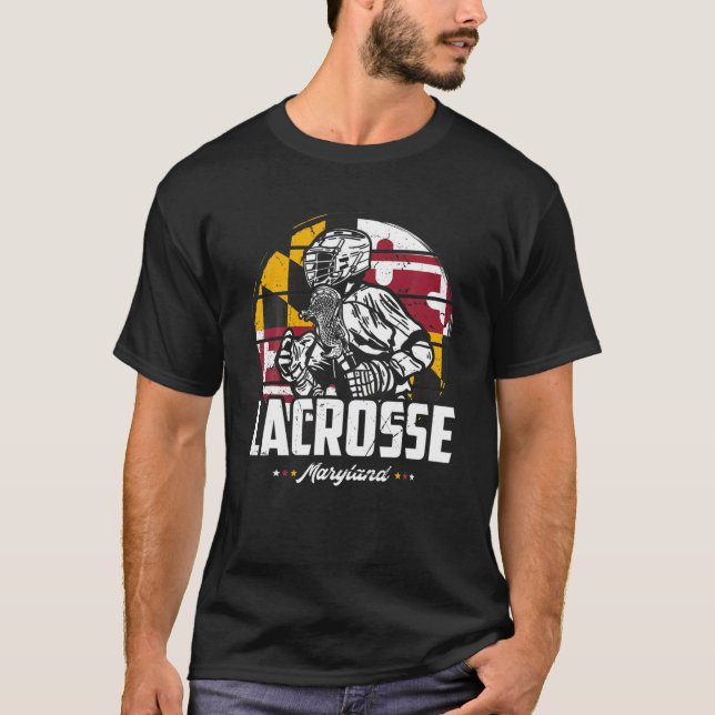 Lacrosse Player Maryland Flag Lax Retro T-Shirt (Vorderseite)