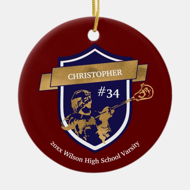 Lacrosse Player Team Gold Red Sports Award Keramik Ornament (Vorne)