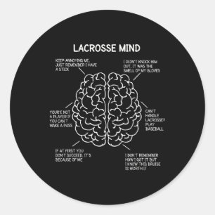 Lacrosse Player Think Redewendungen Brain Funny Ch Runder Aufkleber