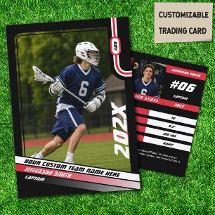 Lacrosse Player Trading Card in Schwarz Rot Telefonnummerkarte
