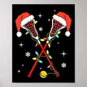 Lacrosse Player Xmas Lights Weihnachtsmannmütze La Poster