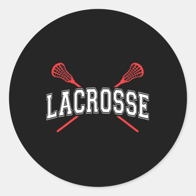 Lacrosse Red Crossed Sticks für Jugendliche oder E Runder Aufkleber (Vorderseite)