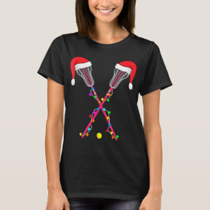 Lacrosse Santa Hat Christmas Lights Fun Sport Xmas T-Shirt