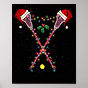 Lacrosse Santa Hat Christmas Lights Sport Poster