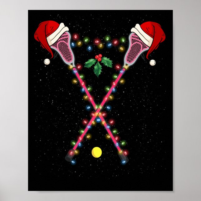 Lacrosse Santa Hat Christmas Lights Sport Poster (Vorne)