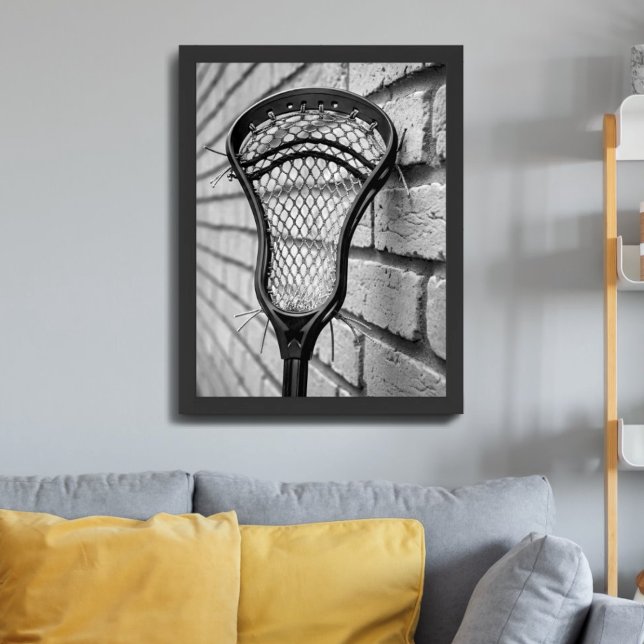 Lacrosse-Schlägerkopf Schwarz Weiß Backsteinmauer Poster (Von Creator hochgeladen)