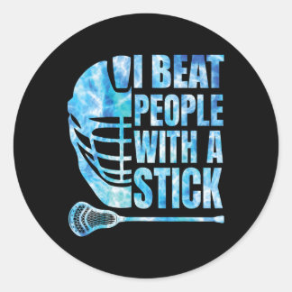Lacrosse Shirt Lax Ich schlage Leute mit einem Sti Runder Aufkleber
