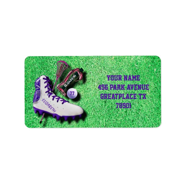 Lacrosse Shoe Stick Eye Mask Ball With Your Name Adressaufkleber (Vorne)