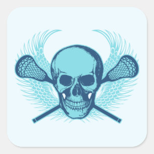 Lacrosse Skull - Blau Quadratischer Aufkleber