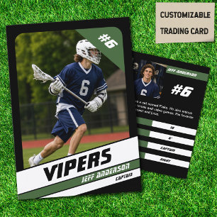 Lacrosse-Spieler-Tauschkarte Vibrantes Grün Schwar Telefonnummerkarte