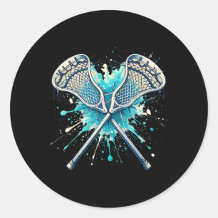 Lacrosse Splash Player Crossed Sticks Lacrosse Boy Runder Aufkleber