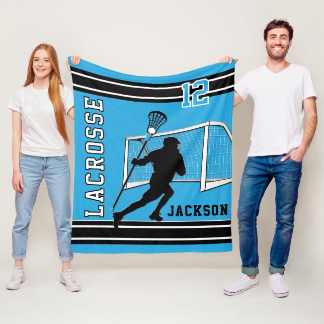 Lacrosse Sport - Baby Blue, White, Black Fleecedecke (Beispiel)