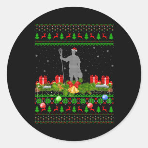 Lacrosse Sports Lover Xmas Santa Ugly Lacrosse Runder Aufkleber
