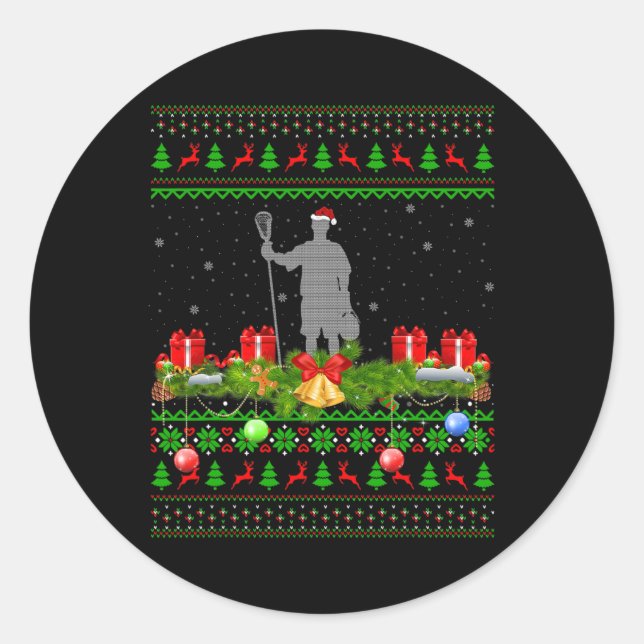 Lacrosse Sports Lover Xmas Santa Ugly Lacrosse Runder Aufkleber (Vorderseite)