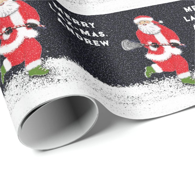 Lacrosse Sports Santa Geschenkpapier (Rolleneckpunkt)