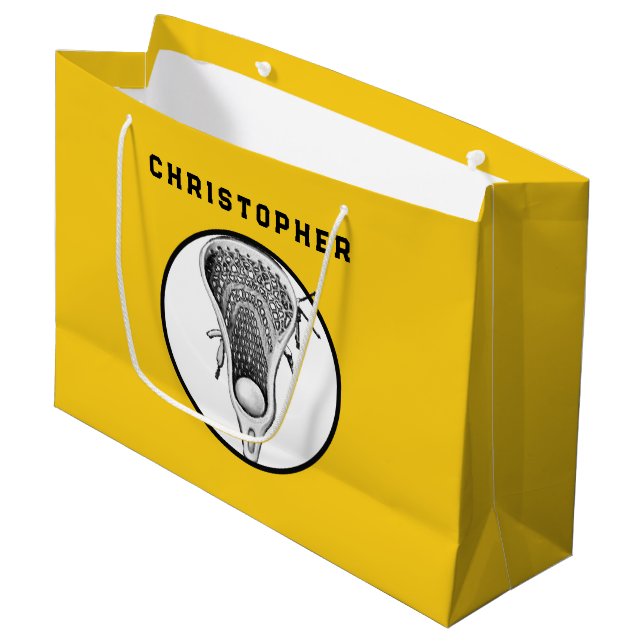 Lacrosse Sports Yellow Gift Bag Große Geschenktüte (Vorderseite Schrägansicht)