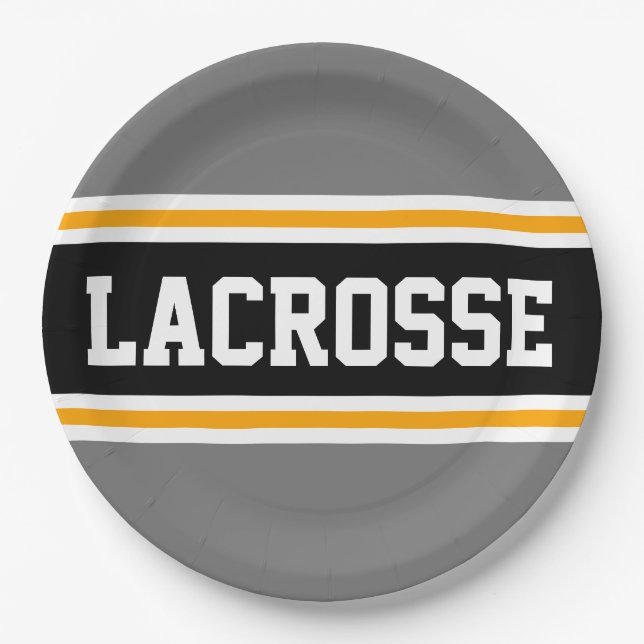 LACROSSE Sporty Gray Black Yellow Racing Streifen Pappteller (Vorderseite)
