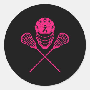 Lacrosse Stick Breast Cancer Awareness Cool Pink R Runder Aufkleber