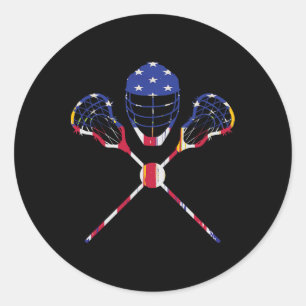 Lacrosse Stick Us Flag Lax Player Lacrosse Runder Aufkleber