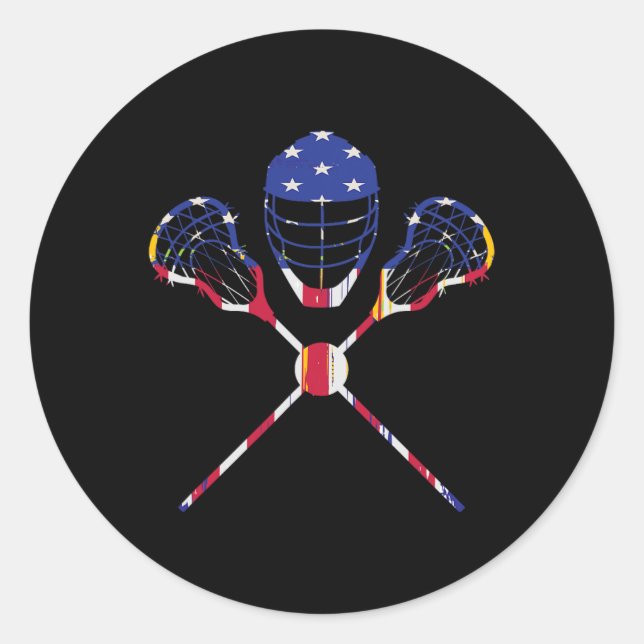 Lacrosse Stick Us Flag Lax Player Lacrosse Runder Aufkleber (Vorderseite)